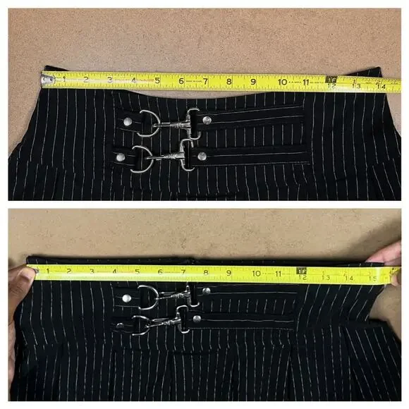Vintage Lip Service Gangsta Pranksta Pinstripe Black Mini Skirt Medium Y2K Goth - Picture 13 of 15